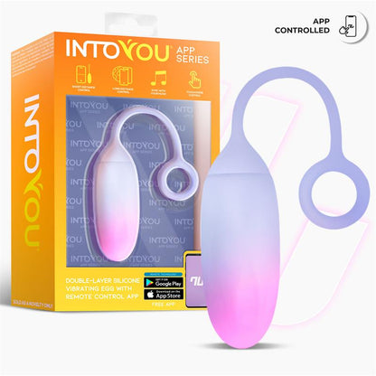 SÉRIE D'APPLICATIONS INTOYOU - OEUF VIBRANT DOUBLE COUCHE EN SILICONE AVEC APPLICATION ROSE/BLEU