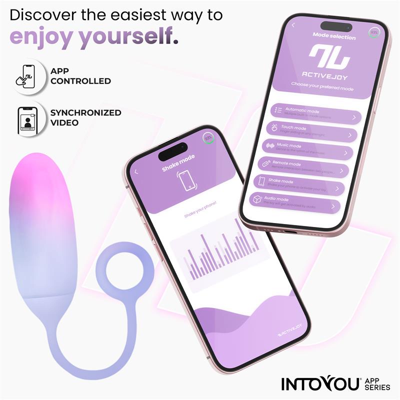 SÉRIE D'APPLICATIONS INTOYOU - OEUF VIBRANT DOUBLE COUCHE EN SILICONE AVEC APPLICATION ROSE/BLEU