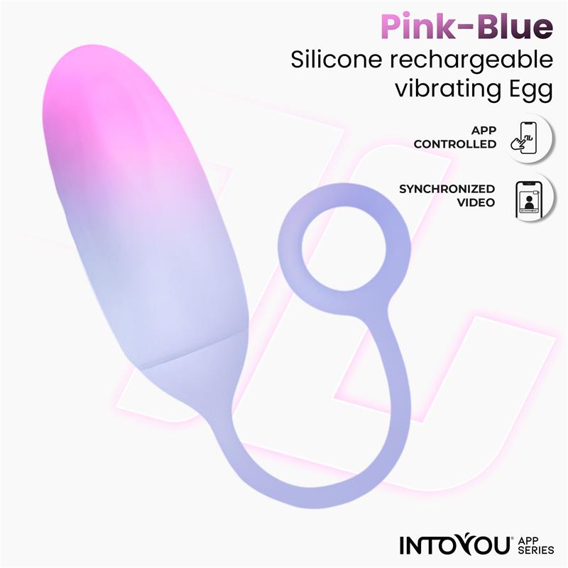 SÉRIE D'APPLICATIONS INTOYOU - OEUF VIBRANT DOUBLE COUCHE EN SILICONE AVEC APPLICATION ROSE/BLEU