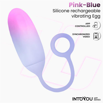 SÉRIE D'APPLICATIONS INTOYOU - OEUF VIBRANT DOUBLE COUCHE EN SILICONE AVEC APPLICATION ROSE/BLEU