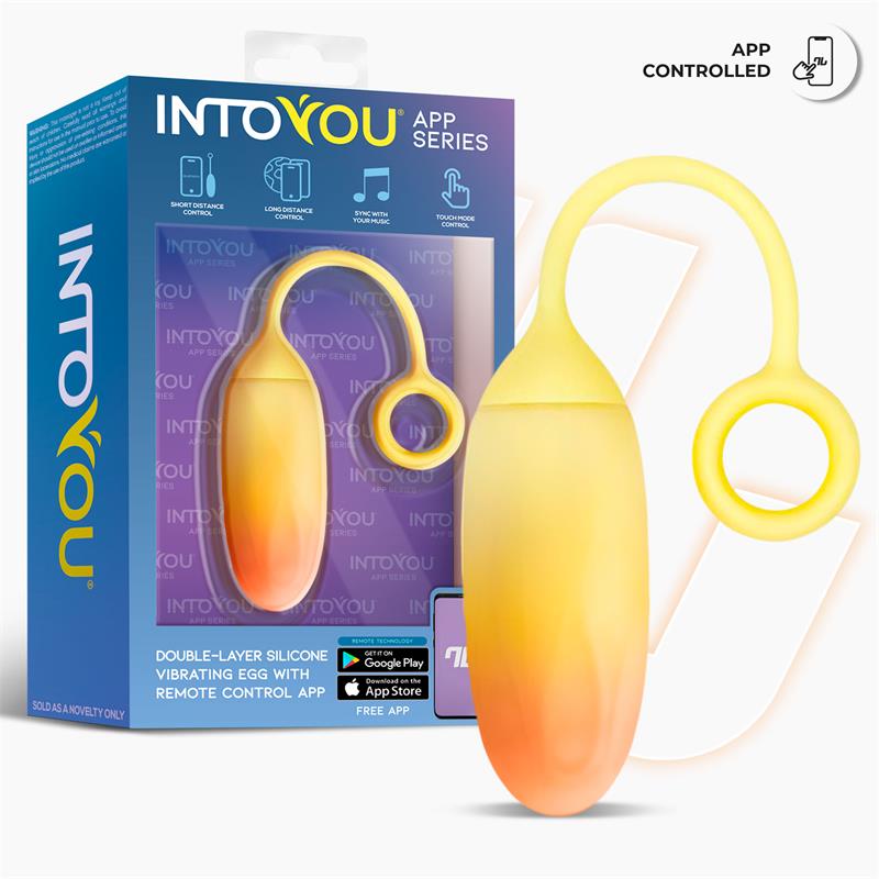 INTOYOU APP SERIES - VIBRATING EGG DOUBLE LAYER SILICONE WITH APP YELLOW/ORANGE