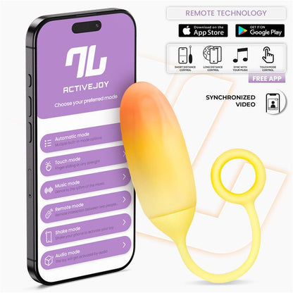 INTOYOU APP SERIES - VIBRATING EGG DOUBLE LAYER SILICONE WITH APP YELLOW/ORANGE
