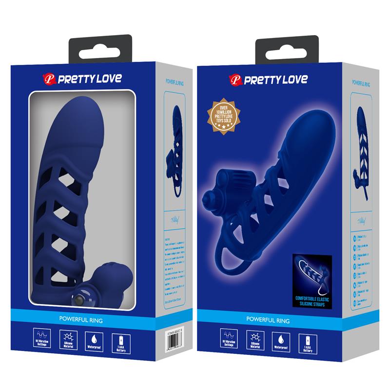 PRETTY LOVE - ALTAF VIBRATOR RING WITH SILICONE SHEATH BLUE