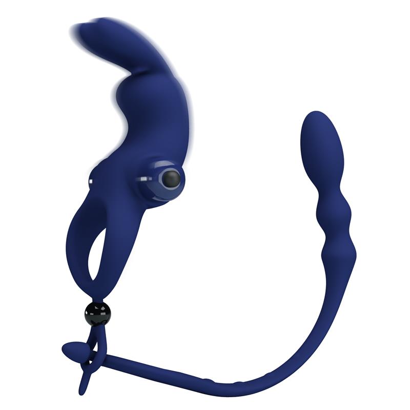 PRETTYLOVE - VIBRATING PENIS RING WITH ANAL CHAIN