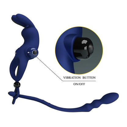 PRETTYLOVE - VIBRATING PENIS RING WITH ANAL CHAIN