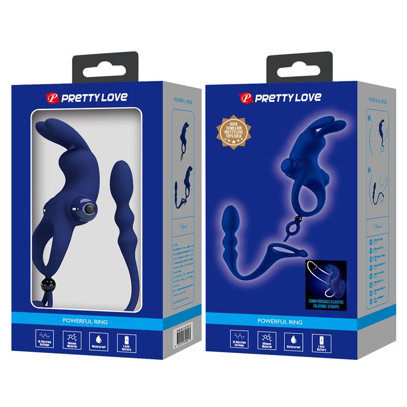 PRETTY LOVE - AYAD RABBIT VIBRATOR RING WITH PLUG BLUE