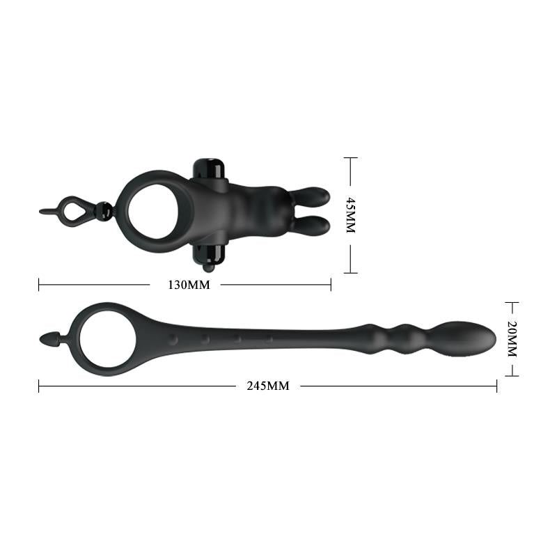 PRETTYLOVE - VIBRATING RING WITH DESMONTABLE ANAL CHAIN