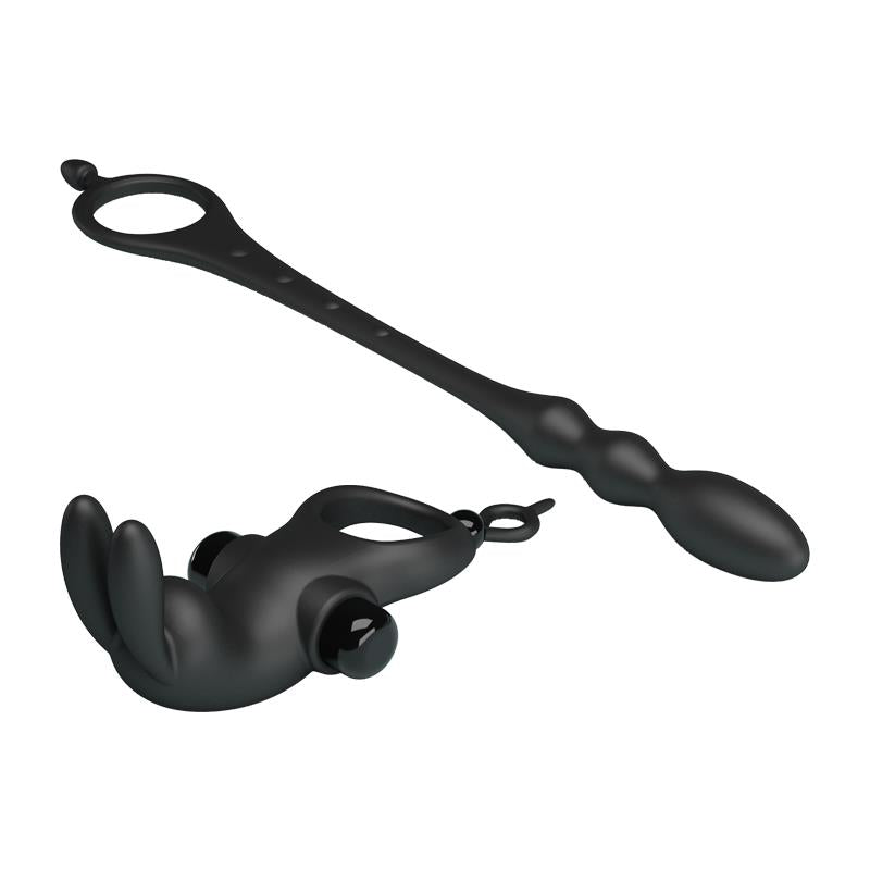 PRETTYLOVE - VIBRATING RING WITH DESMONTABLE ANAL CHAIN