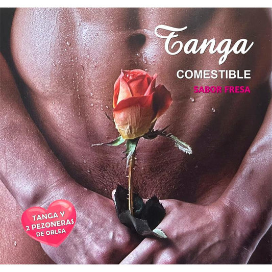 HOT FLOWERS - WAFER THONG AND TWO STRAWBERRY FLAVORED NIPPLE COVERS