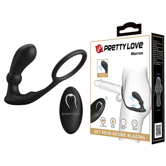 PRETTYLOVE - WARREN REMOTE-CONTROLLED VIBRATING AND PULSATING ANAL PLUG AND PENIS RING