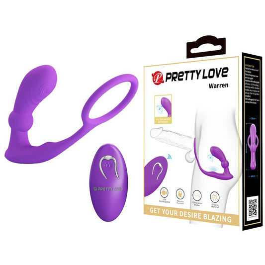 PRETTYLOVE - WARREN REMOTE-CONTROLLED VIBRATING AND PULSATING ANAL PLUG AND PENIS RING
