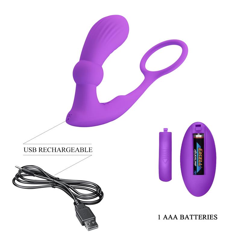 PRETTYLOVE - WARREN REMOTE-CONTROLLED VIBRATING AND PULSATING ANAL PLUG AND PENIS RING