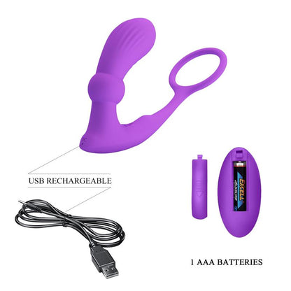 PRETTYLOVE - WARREN REMOTE-CONTROLLED VIBRATING AND PULSATING ANAL PLUG AND PENIS RING
