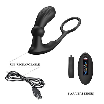 PRETTYLOVE - WARREN REMOTE-CONTROLLED VIBRATING AND PULSATING ANAL PLUG AND PENIS RING