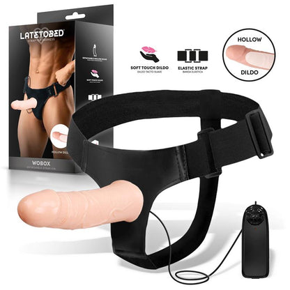 HARNESS COLLECTION LATETOBED - WOBOX DETACHABLE STRAP-ON WITH HOLLOW DILDO, VIBRATION AND REMOTE CONTROL