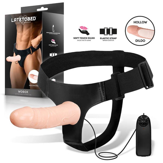 HARNESS COLLECTION LATETOBED - WOBOX DETACHABLE STRAP-ON WITH HOLLOW DILDO, VIBRATION AND REMOTE CONTROL