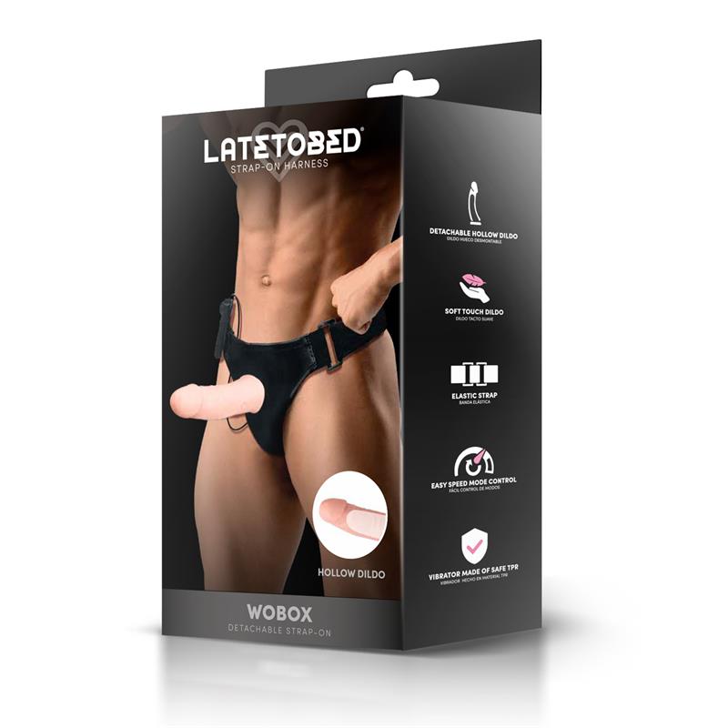 HARNESS COLLECTION LATETOBED - WOBOX DETACHABLE STRAP-ON WITH HOLLOW DILDO, VIBRATION AND REMOTE CONTROL
