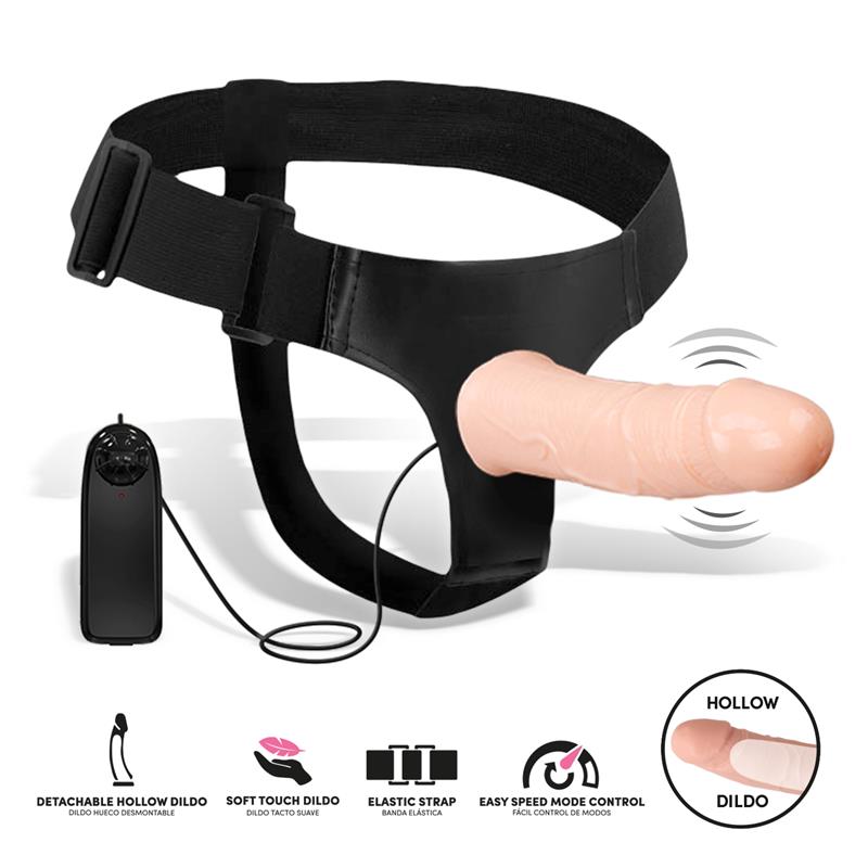 HARNESS COLLECTION LATETOBED - WOBOX DETACHABLE STRAP-ON WITH HOLLOW DILDO, VIBRATION AND REMOTE CONTROL