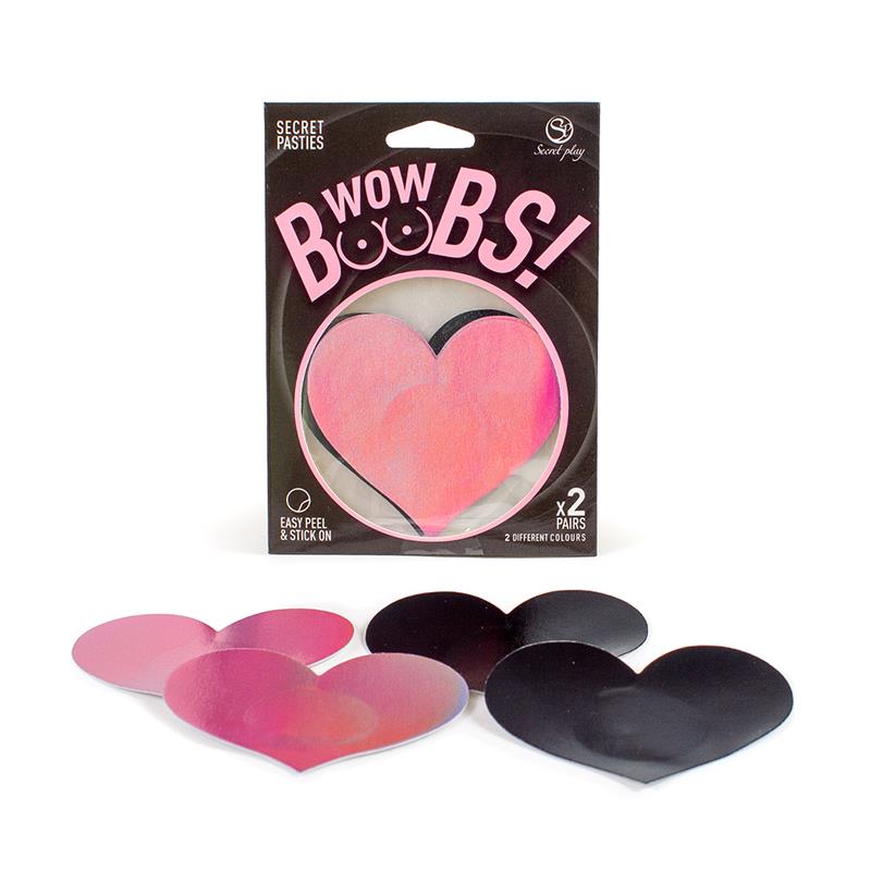 SECRET PLAY - WOW BOOBS! NIPPLE COVERS HEART SHAPPED HOLOGRAPHIC