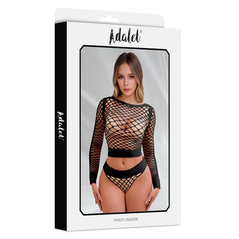 ADALET LINGERIE - YARA LONG SLEEVE FISHNET SET BLACK ONE SIZE