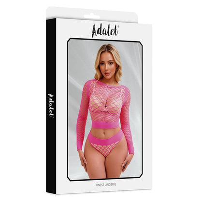 ADALET LINGERIE - YARA LONG SLEEVE FISHNET SET PINK FLUOR ONE SIZE