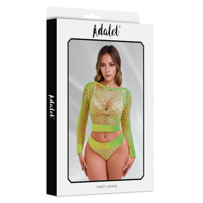 ADALET LINGERIE - YARA LONG SLEEVE FISHNET SET YELLOW FLUOR ONE SIZE