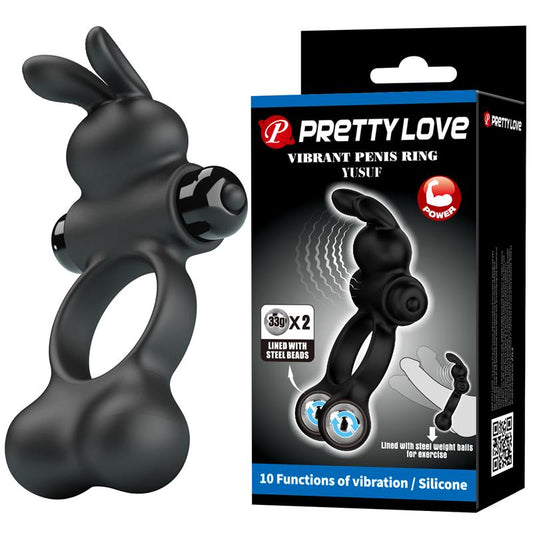 PRETTYLOVE - YUSUF VIBRATING PENIS RING WITH STEEL BEADS 2X33GR
