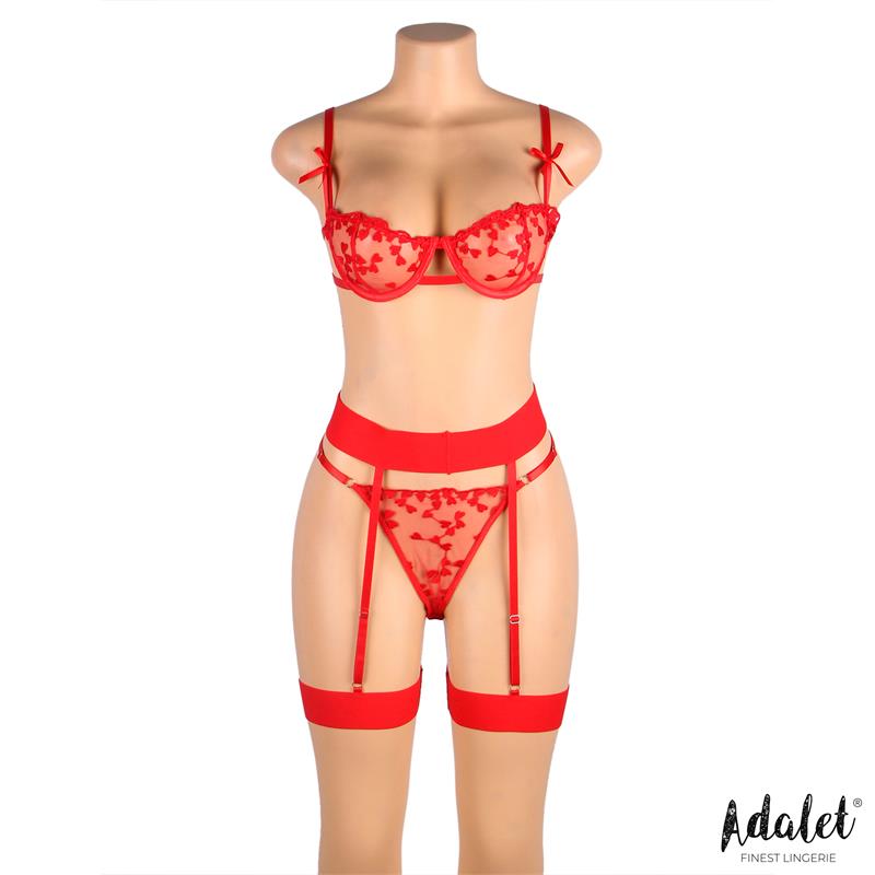 ADALET LINGERIE - YVONNE BRA, THONG, AND GARTER BELT SET WITH HEARTS