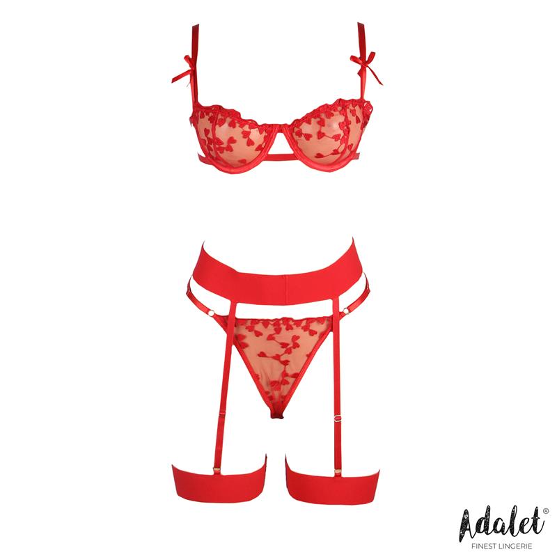 ADALET LINGERIE - YVONNE BRA, THONG, AND GARTER BELT SET WITH HEARTS
