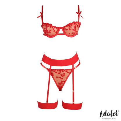 ADALET LINGERIE - YVONNE BRA, THONG, AND GARTER BELT SET WITH HEARTS