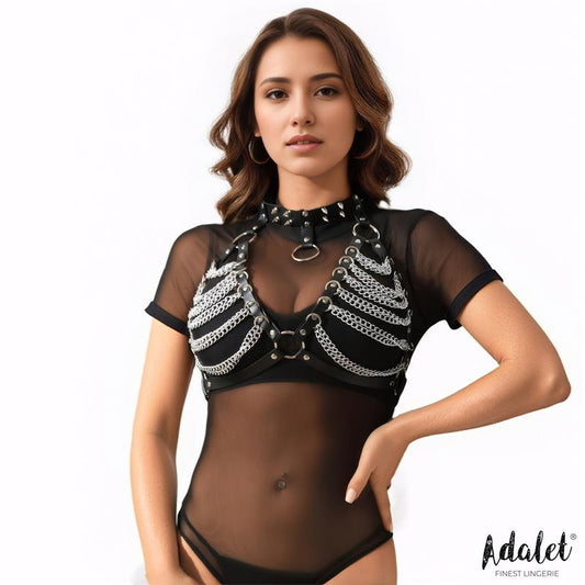 ADALET LINGERIE - ZAIRA VEGAN LEATHER BRA WITH CHAIN ONE SIZE
