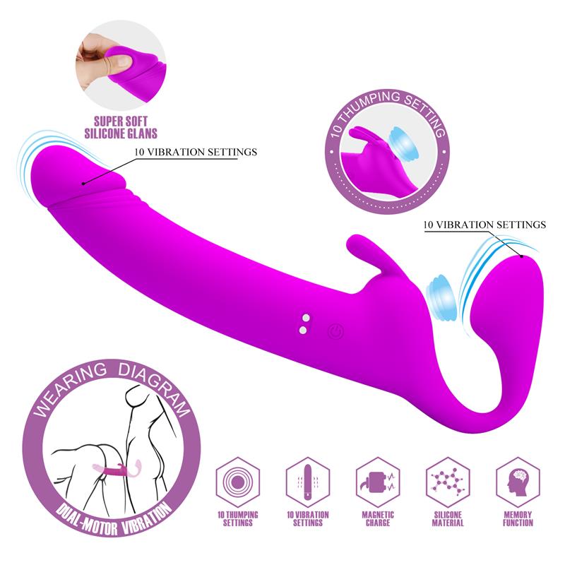 PRETTYLOVE - ZANINI VIBRATING STRAPLESS STRAPON SILICONE